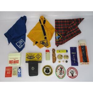 Cub Scouts BSA Vintage Neckerchiefs, Coin Purse, First Aid, Light, Patches 1970s